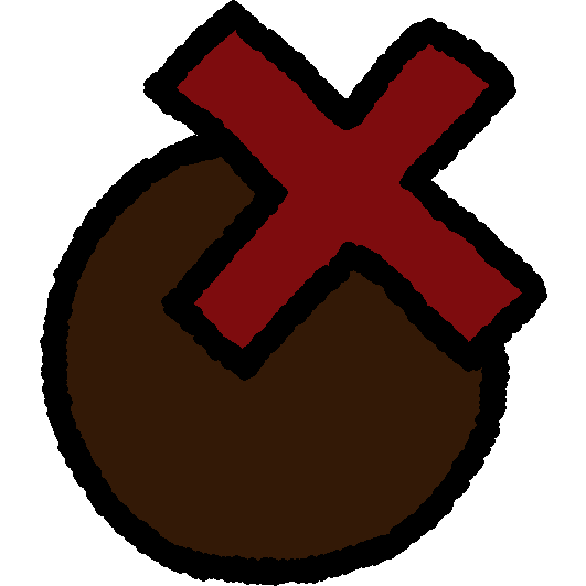 A brown circle with a red X over the top.